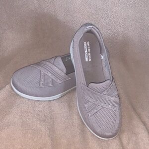 Skechers Women’s Slip-On Sneakers in Taupe Knit